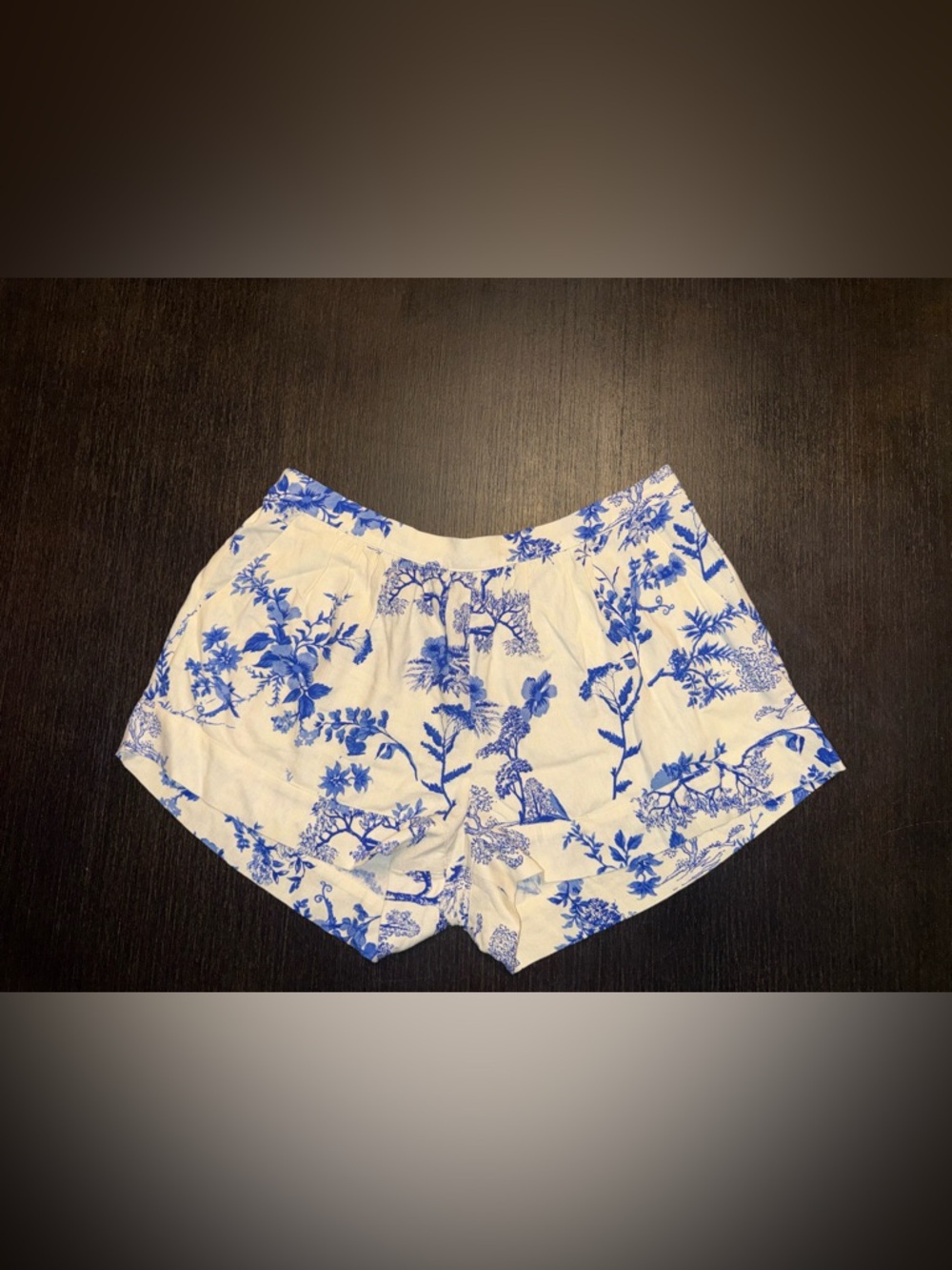 High-Rise White Shorts with Blue Floral Print